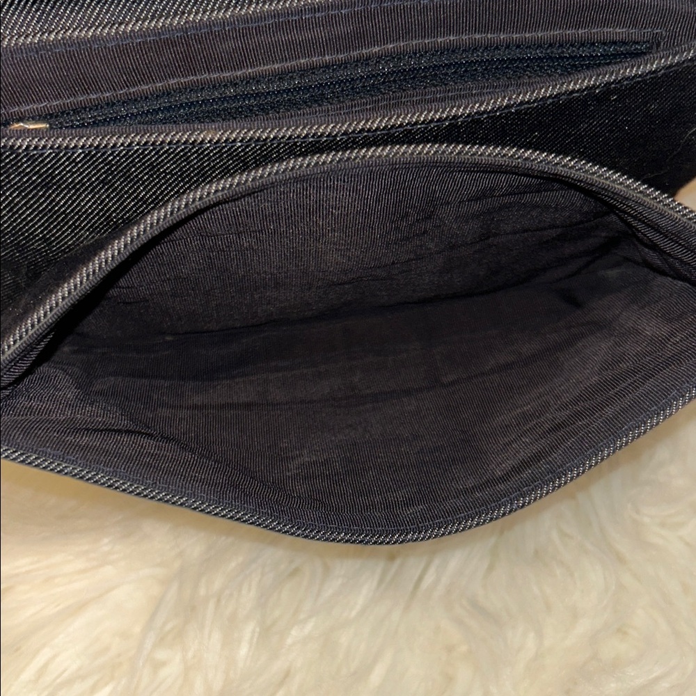 CHANEL Mademoiselle Denim Quilted Clutch Bag Navy Silver Turnlock Auth - Picture 11 of 16
